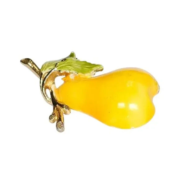 Vintage Weiss Vibrant Enamel Pear Brooch Signed Designer Jewelry - Picture 2 of 3